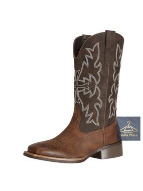 Women's Square Toe Cowgirl Boots Wide Calf Mid-Calf Western Boots Faux Leather
